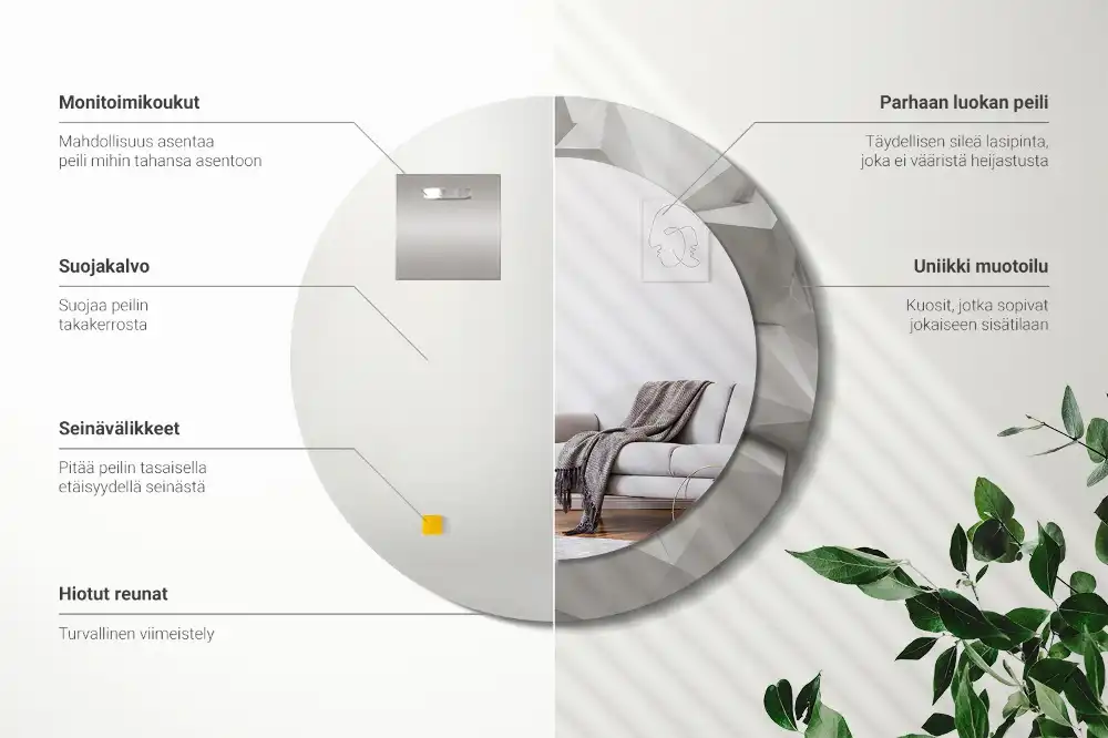 Specchio circolare stampato Cristallo bianco astratto