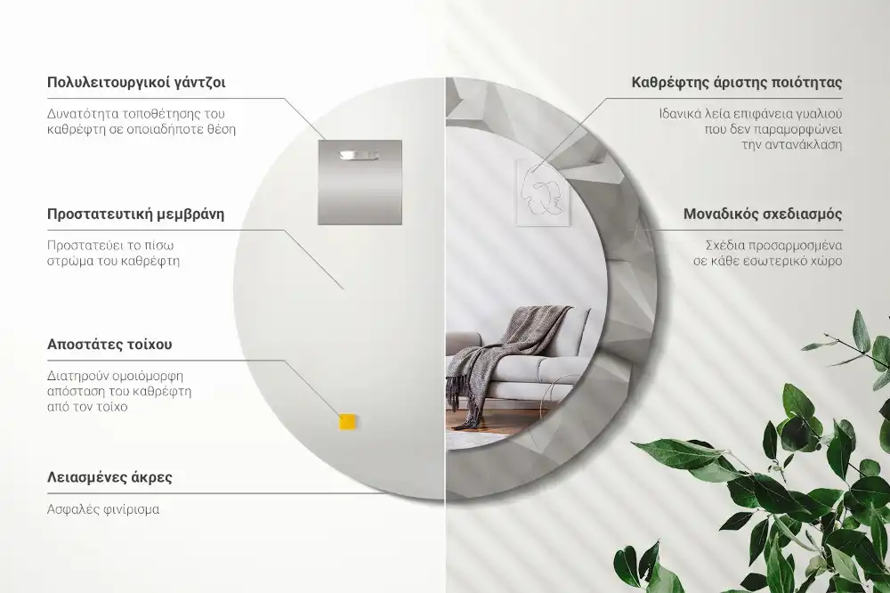 Specchio circolare stampato Cristallo bianco astratto