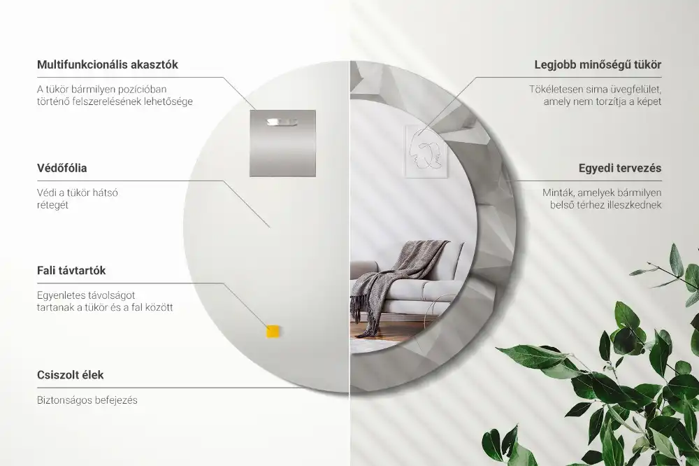 Specchio circolare stampato Cristallo bianco astratto