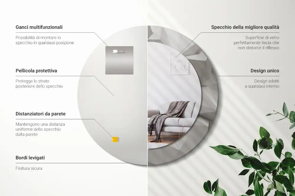 Specchio circolare stampato Cristallo bianco astratto