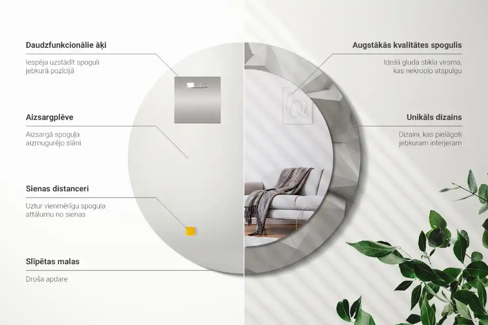 Specchio circolare stampato Cristallo bianco astratto