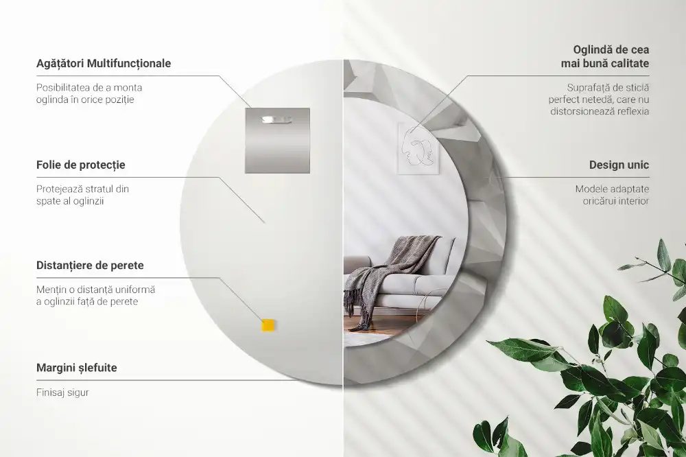 Specchio circolare stampato Cristallo bianco astratto