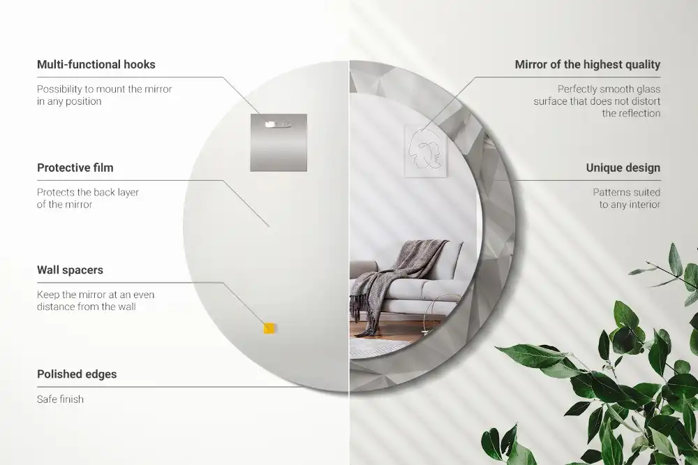 Specchio circolare stampato Cristallo bianco astratto