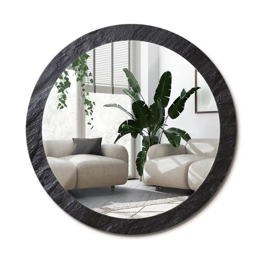 Specchio circolare stampato Pietra nera