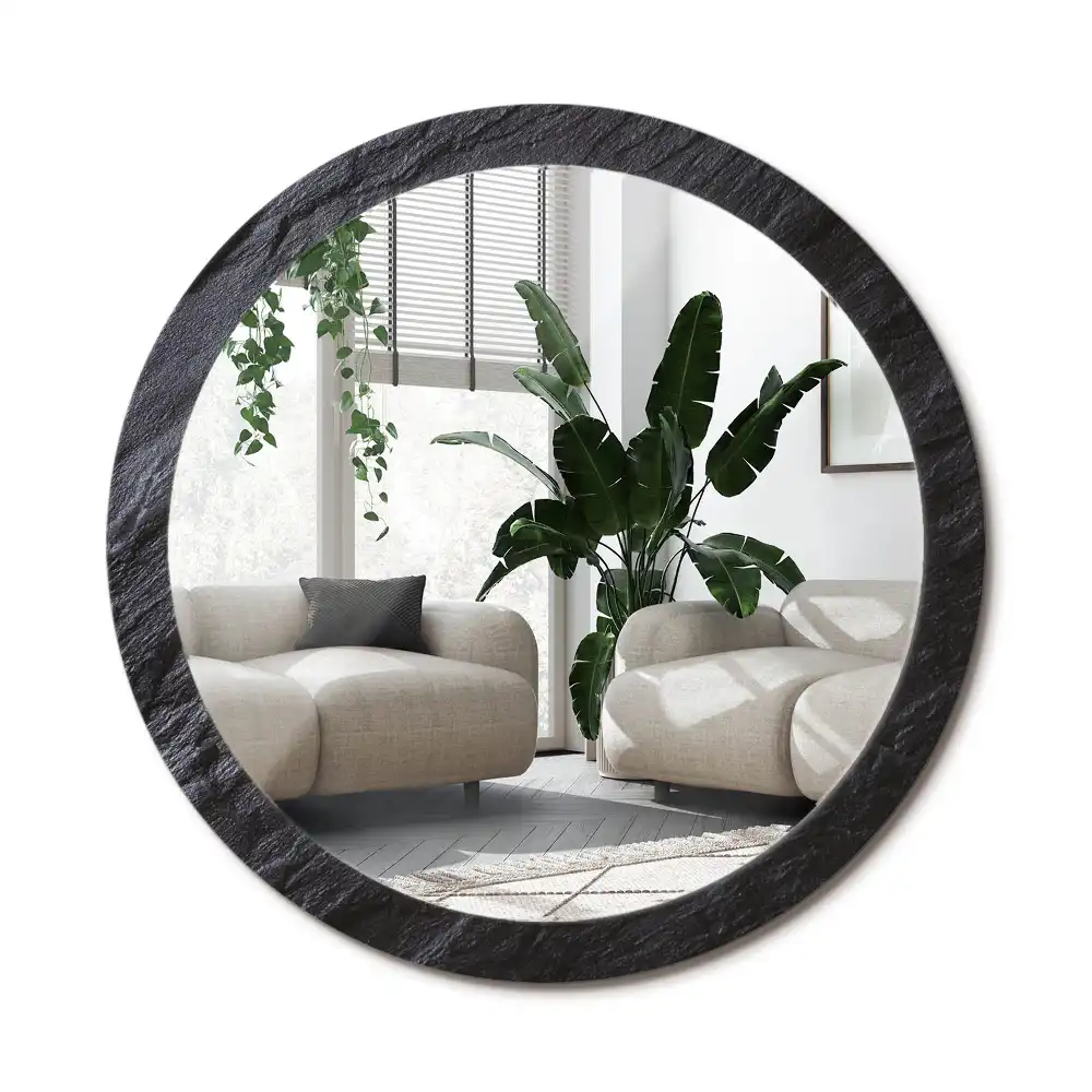 Specchio circolare stampato Pietra nera