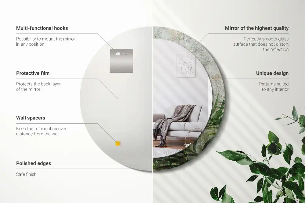 Specchio circolare decoro Foglie di felce