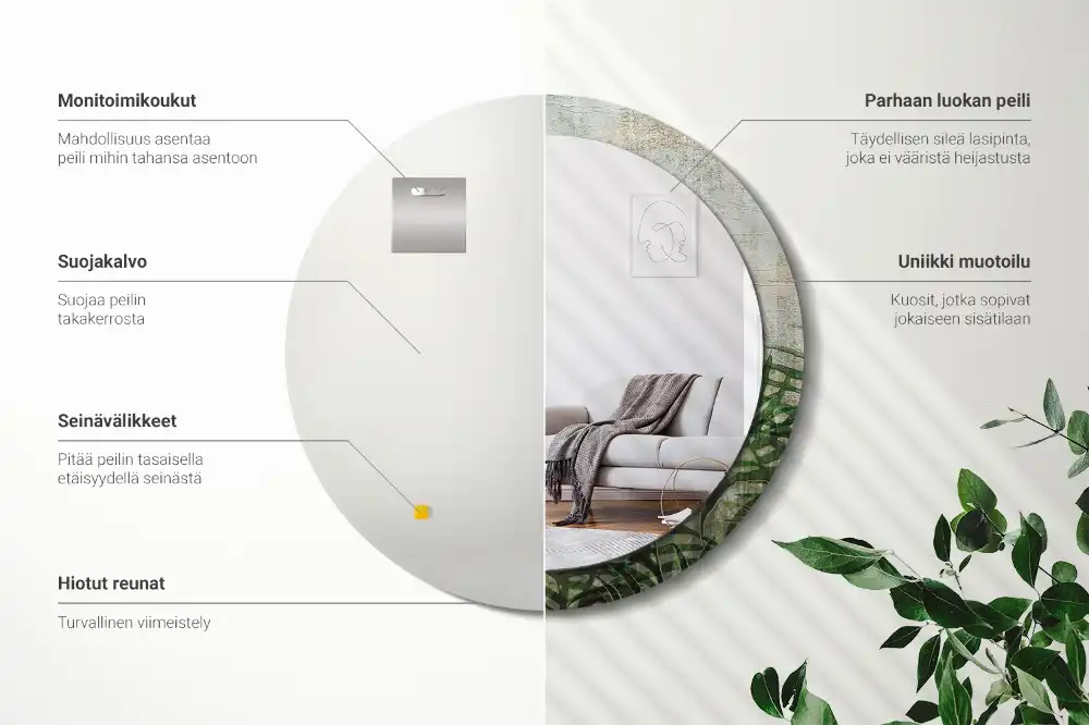 Specchio circolare decoro Foglie di felce