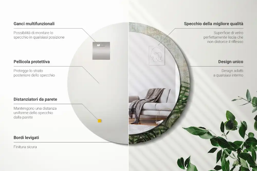 Specchio circolare decoro Foglie di felce