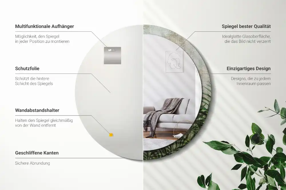 Specchio circolare decoro Foglie di felce