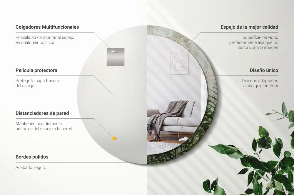 Specchio circolare decoro Foglie di felce