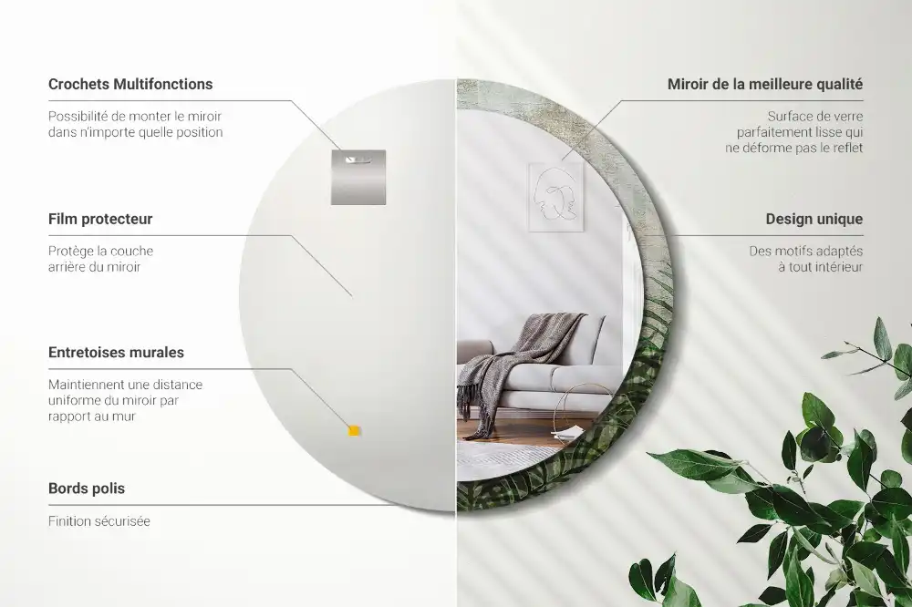 Specchio circolare decoro Foglie di felce
