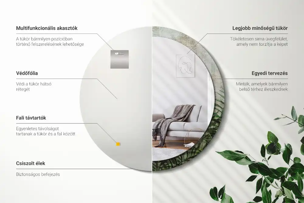 Specchio circolare decoro Foglie di felce