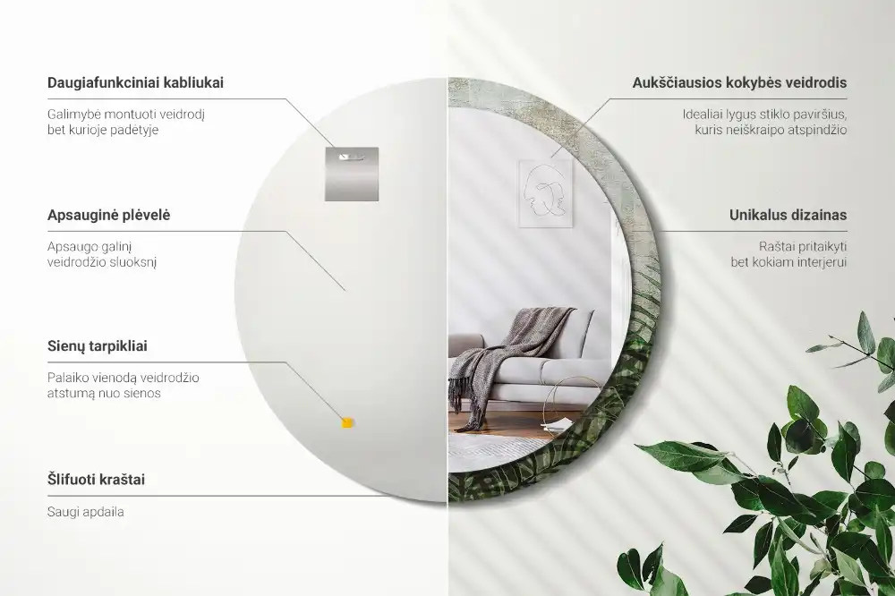 Specchio circolare decoro Foglie di felce