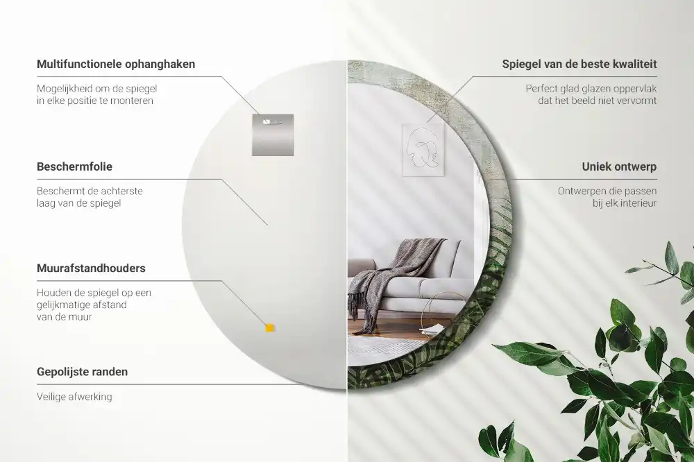Specchio circolare decoro Foglie di felce