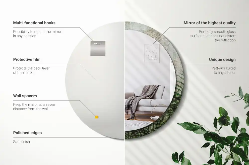 Specchio circolare decoro Foglie di felce