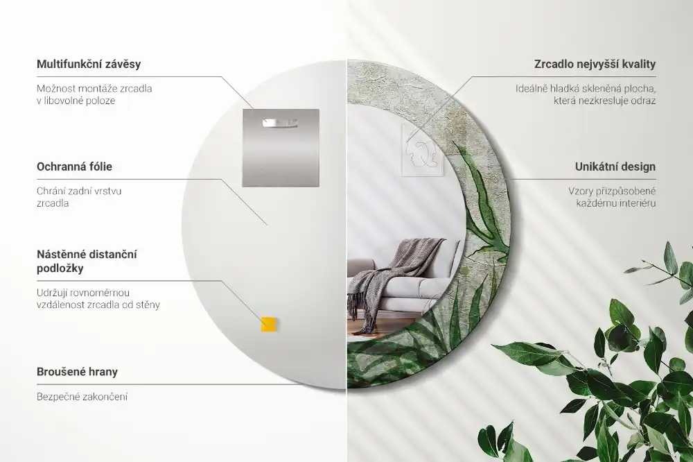 Specchio circolare decoro Foglie di felce
