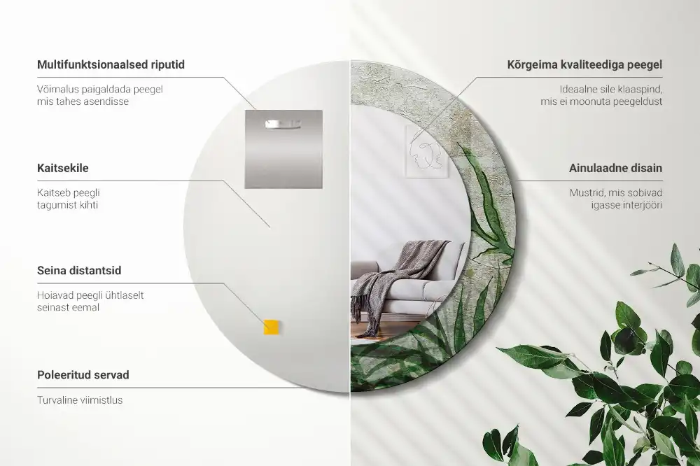 Specchio circolare decoro Foglie di felce