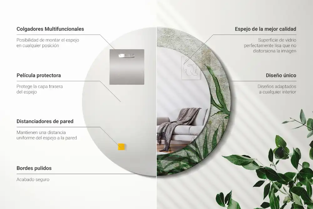 Specchio circolare decoro Foglie di felce