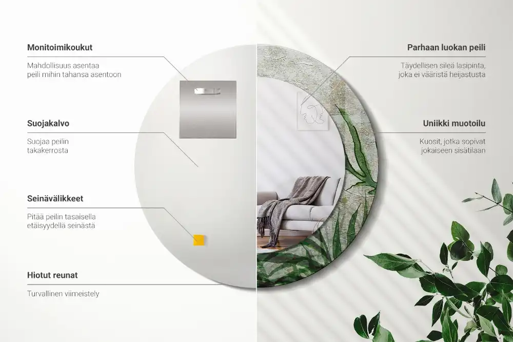 Specchio circolare decoro Foglie di felce