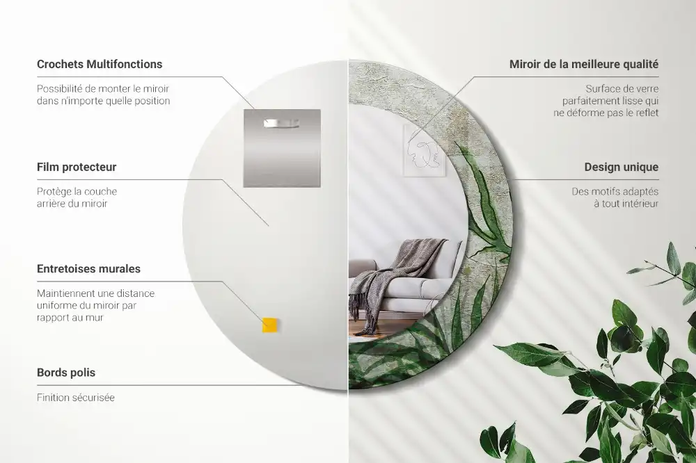 Specchio circolare decoro Foglie di felce