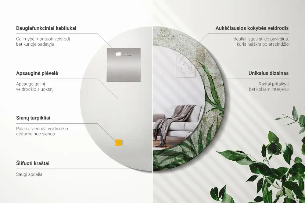 Specchio circolare decoro Foglie di felce