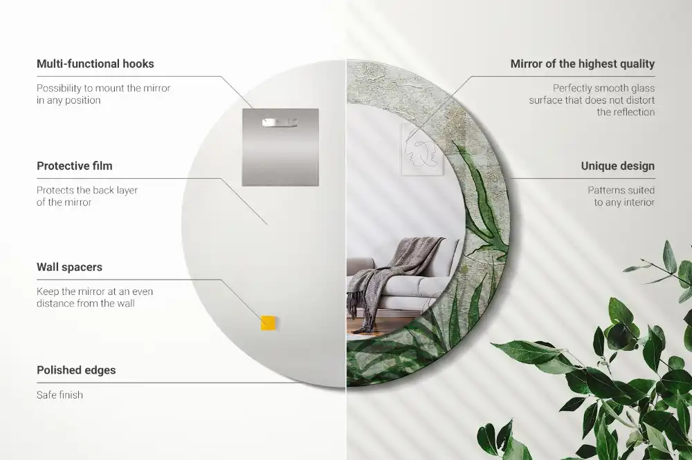 Specchio circolare decoro Foglie di felce