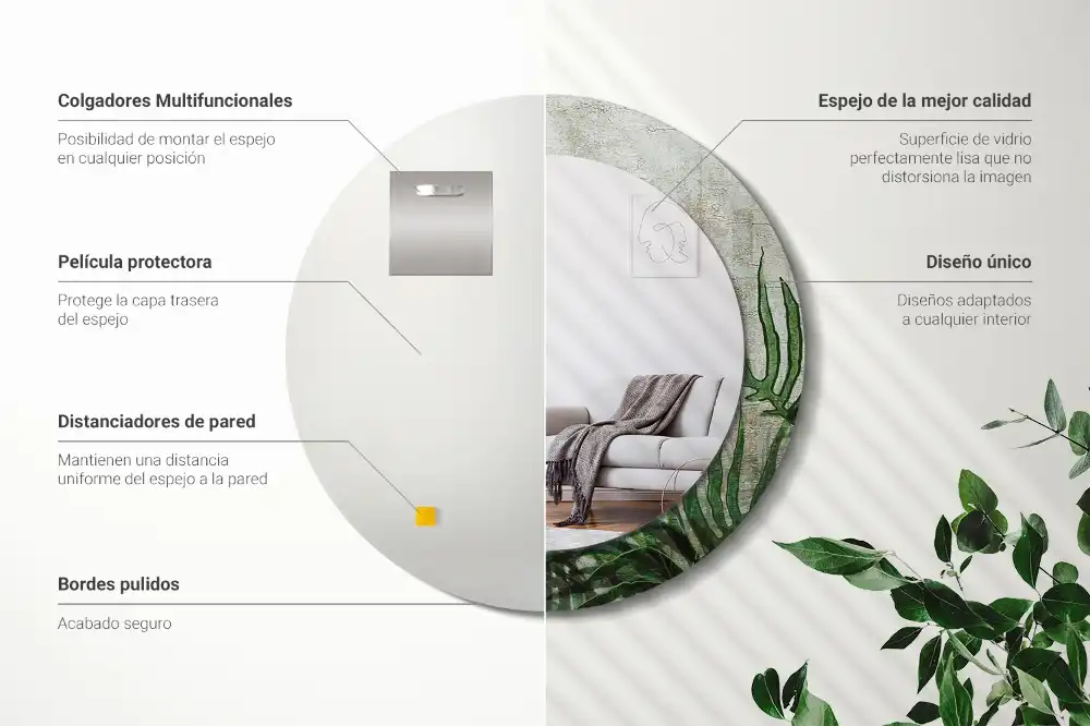 Specchio circolare decoro Foglie di felce