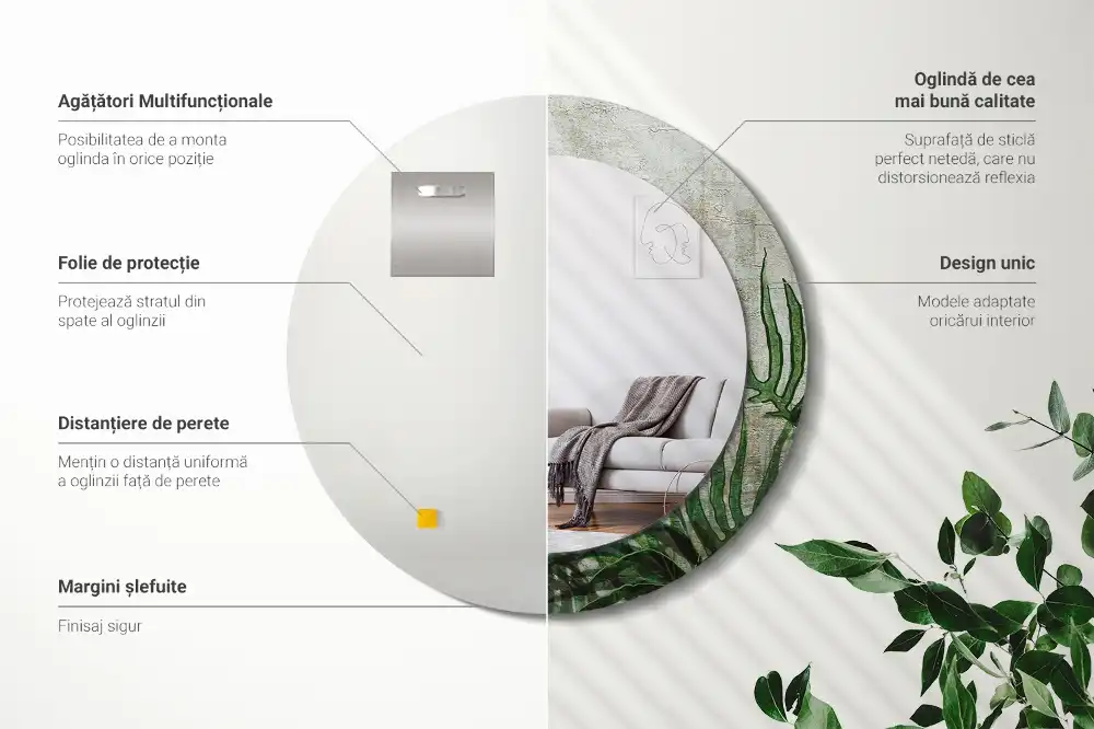 Specchio circolare decoro Foglie di felce