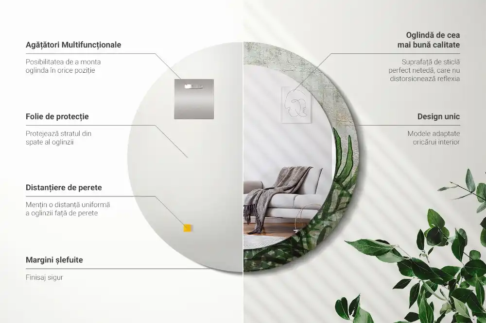 Specchio circolare decoro Foglie di felce