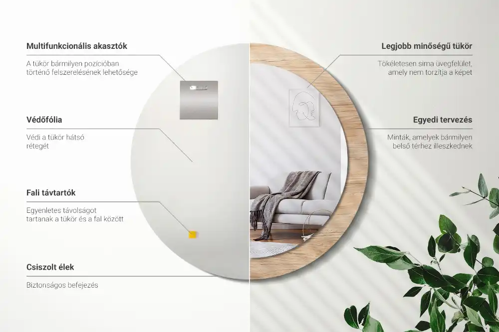 Specchio circolare stampato Legna