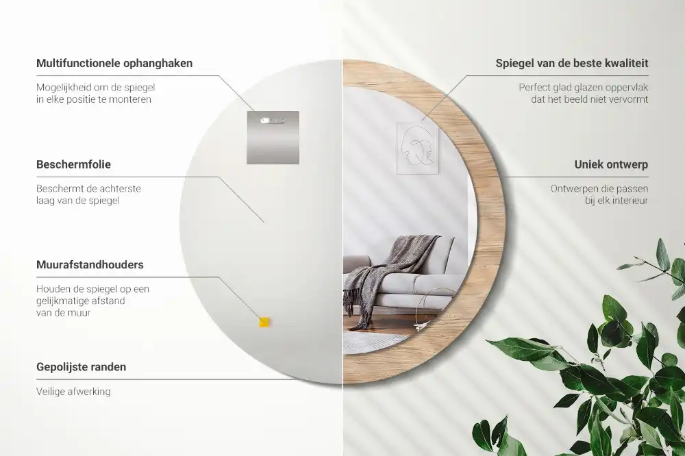 Specchio circolare stampato Legna