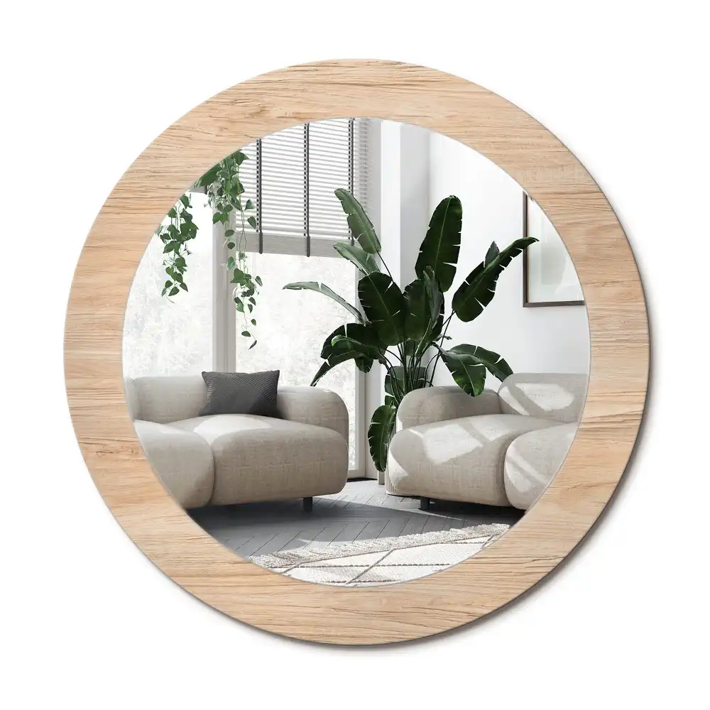 Specchio circolare stampato Legna