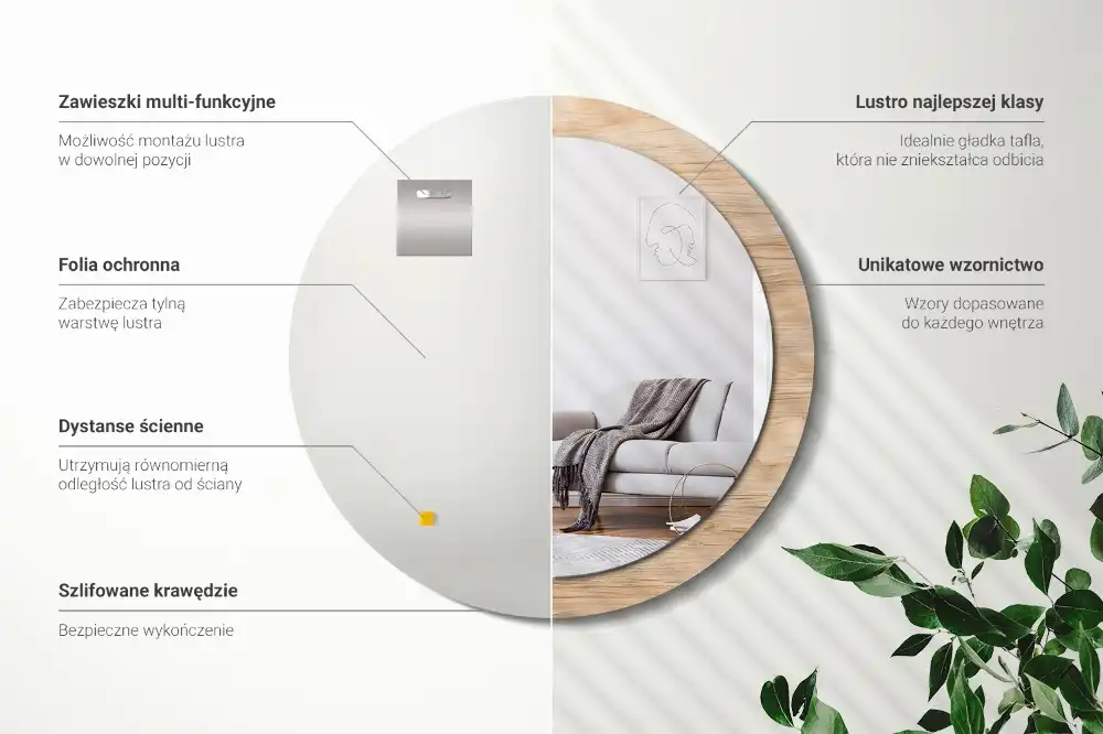 Specchio circolare stampato Legna