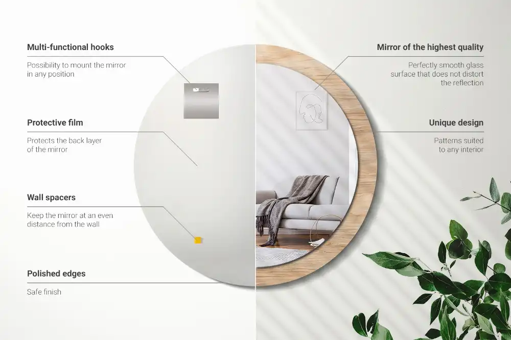 Specchio circolare stampato Legna