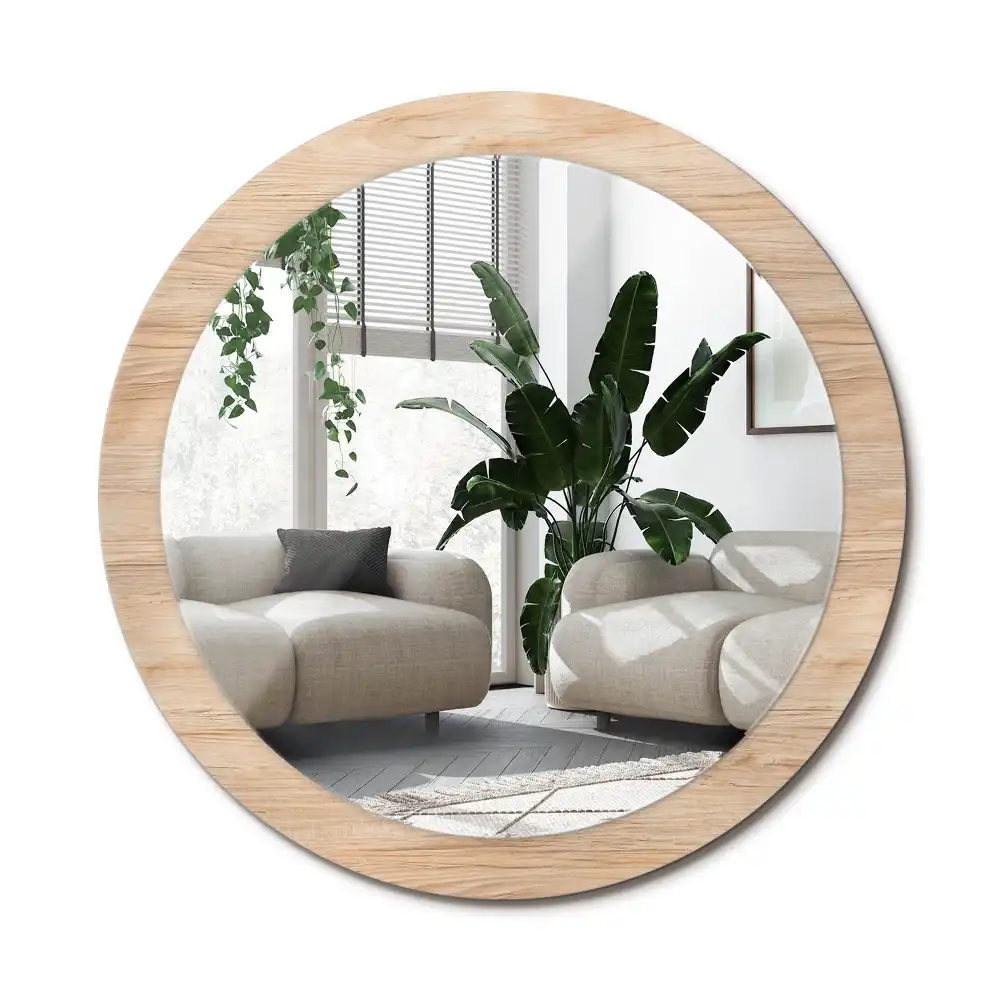 Specchio circolare stampato Legna