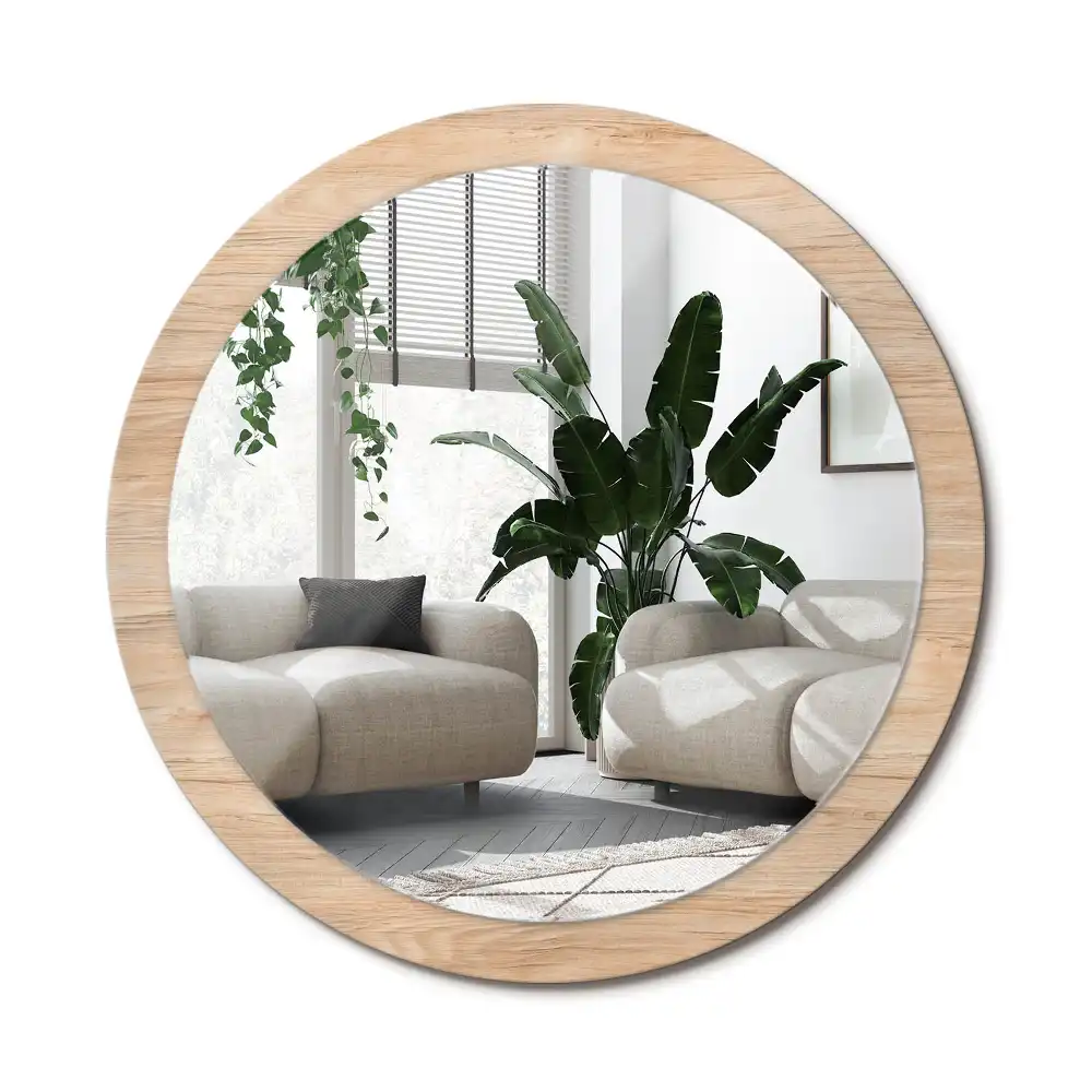 Specchio circolare stampato Legna
