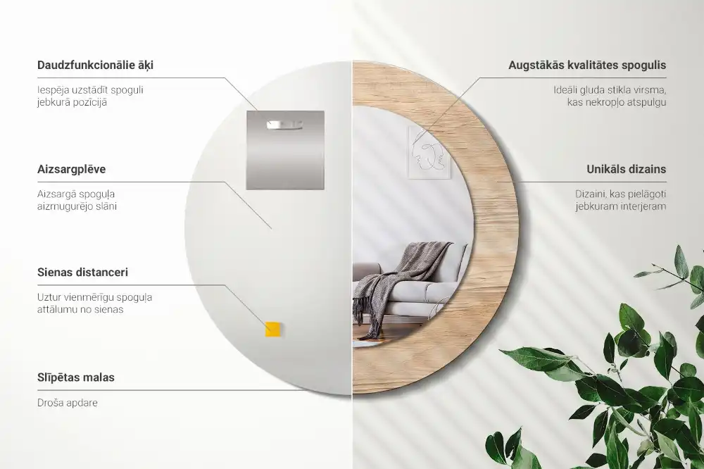 Specchio circolare stampato Legna