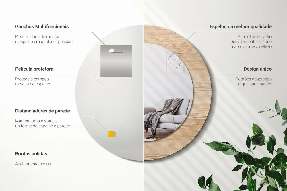 Specchio circolare stampato Legna