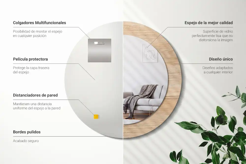 Specchio circolare stampato Legna