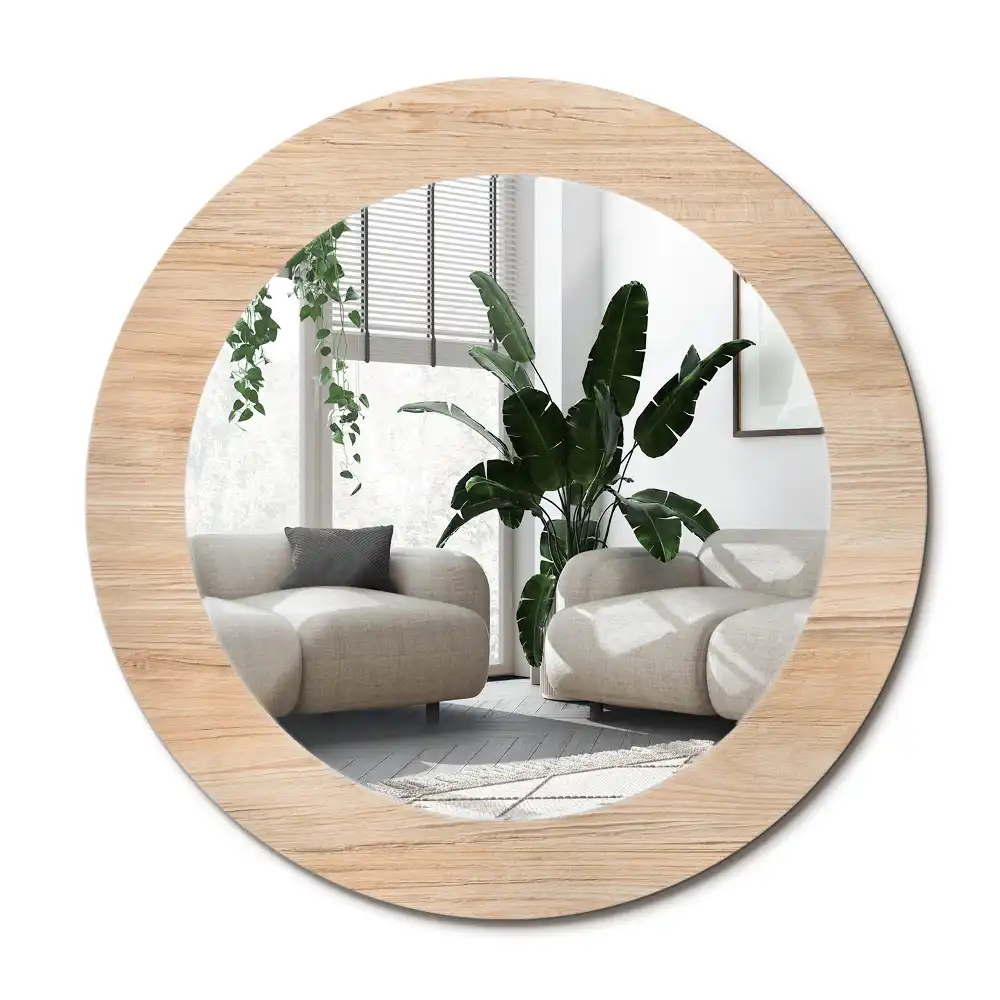 Specchio circolare stampato Legna