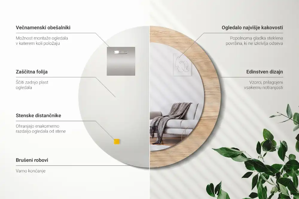 Specchio circolare stampato Legna