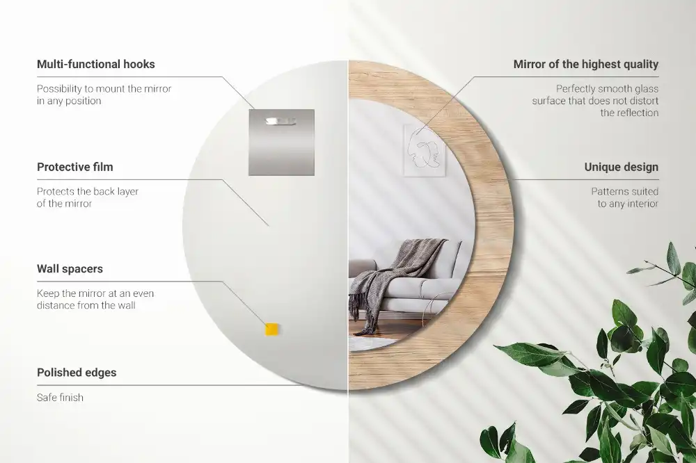 Specchio circolare stampato Legna