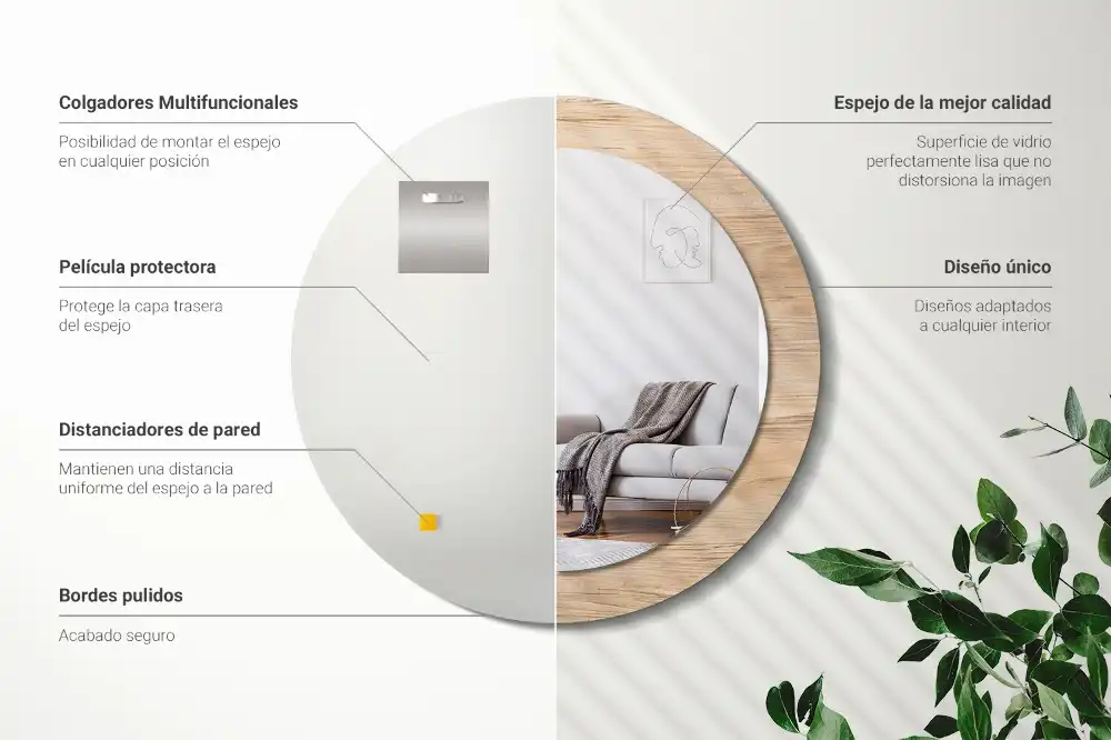 Specchio circolare stampato Legna