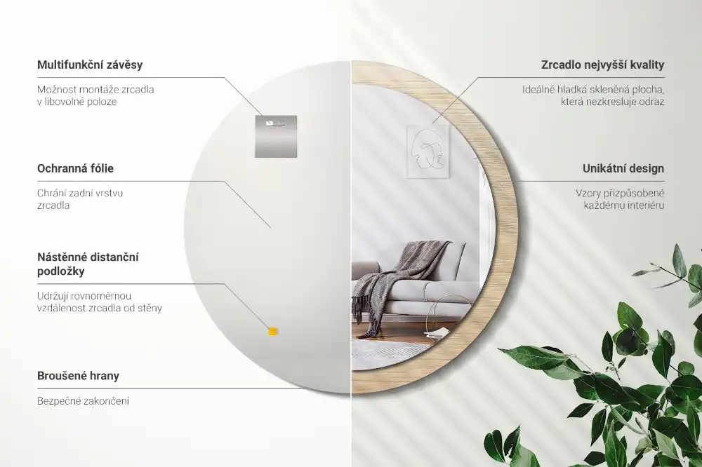 Specchio circolare decoro Legno chiaro