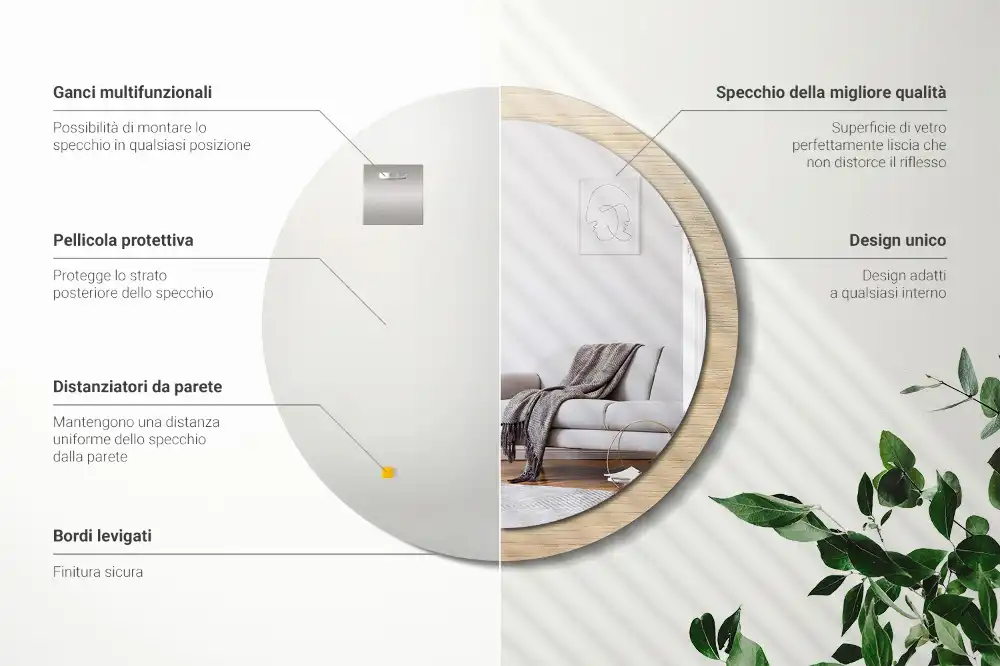 Specchio circolare decoro Legno chiaro