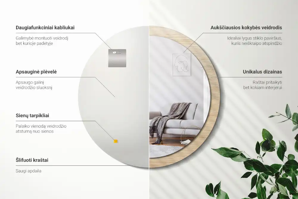 Specchio circolare decoro Legno chiaro