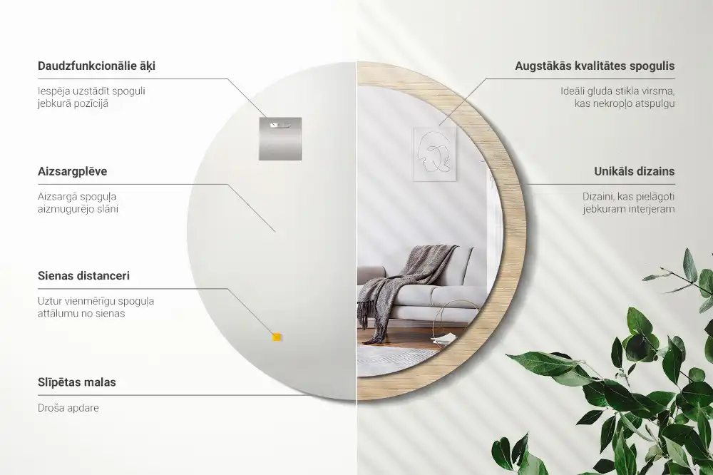 Specchio circolare decoro Legno chiaro