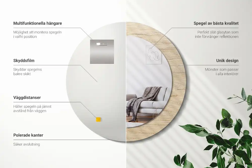 Specchio circolare decoro Legno chiaro