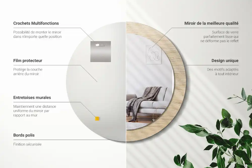 Specchio circolare decoro Legno chiaro