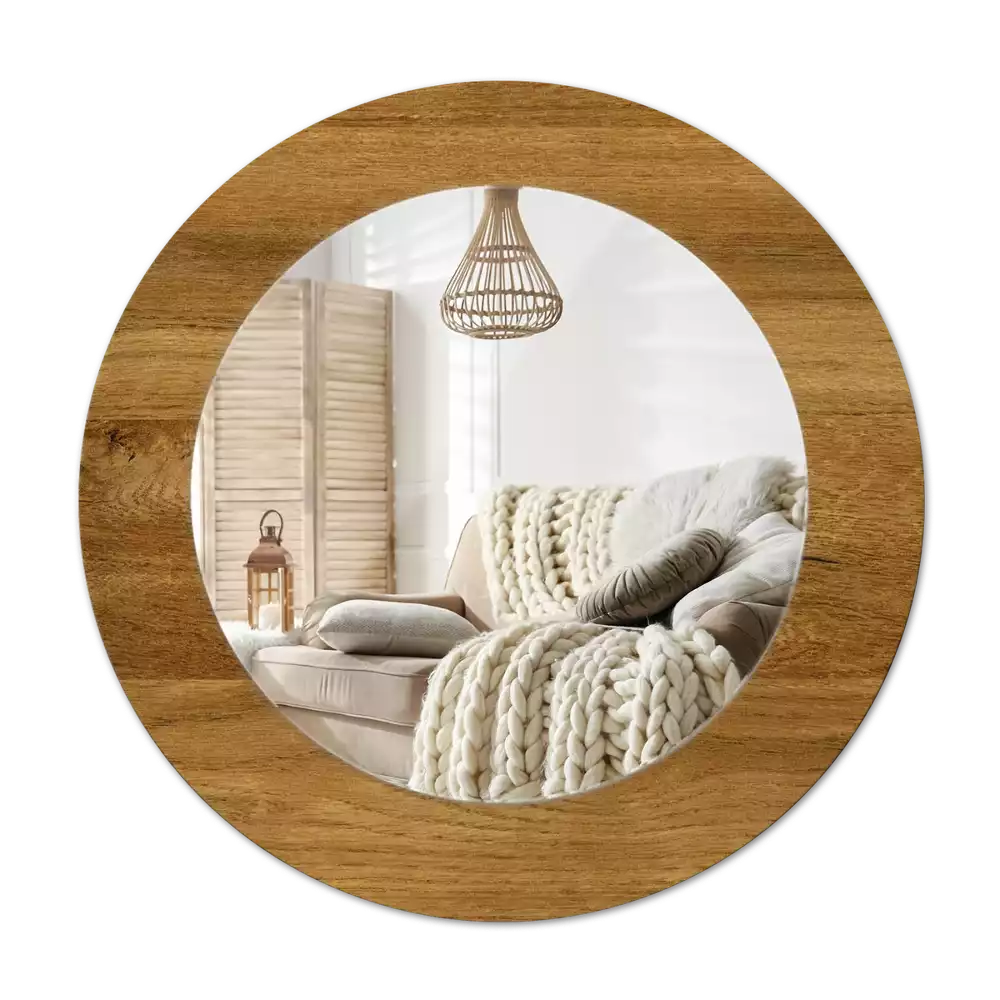 Specchio circolare stampato Rovere rustico